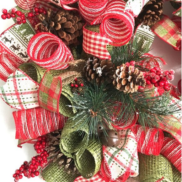 Reindeer Farmhouse Winter Wreath for Front Door Rustic Pinecone Farmhouse Decor - Picture 4 of 5